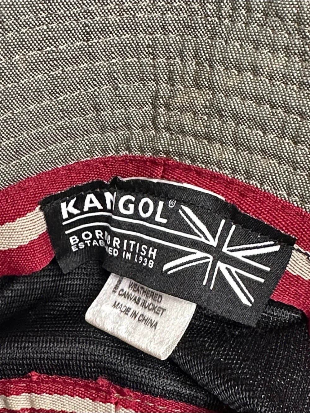 Kangol weathered canvas Yellow and Gray all over print Bucket Hat